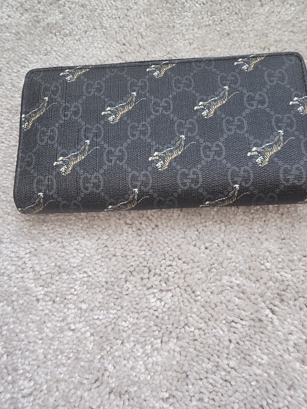 Gucci Black Monogram Tiger Print Wallet